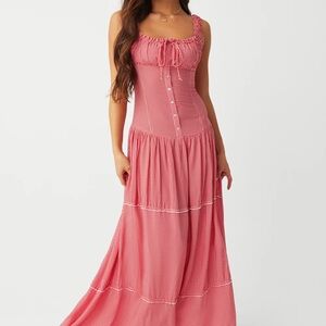 Frankie’s Bikinis Christabelle Ruffle Maxi Dress Red White gingham Large